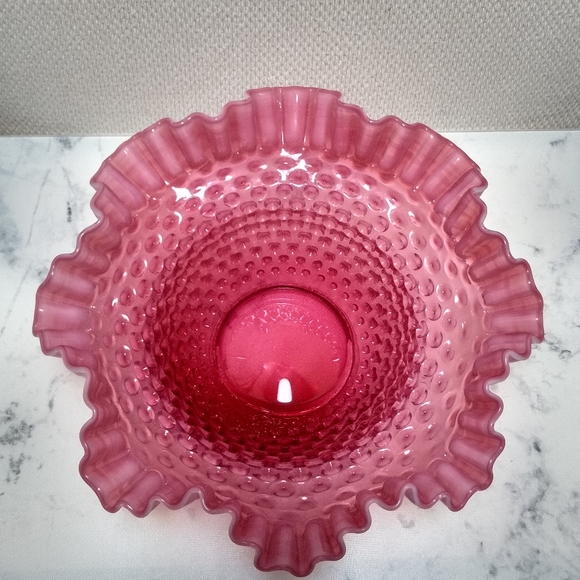 Fenton Cranberry Opalescent Hobnail Bowl - Picture 9 of 9
